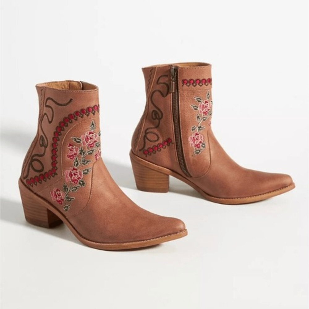 Anthropologie Marco Delli Embroidered Leather Western Boot Size 36 Floral Cowboy - Picture 2 of 14